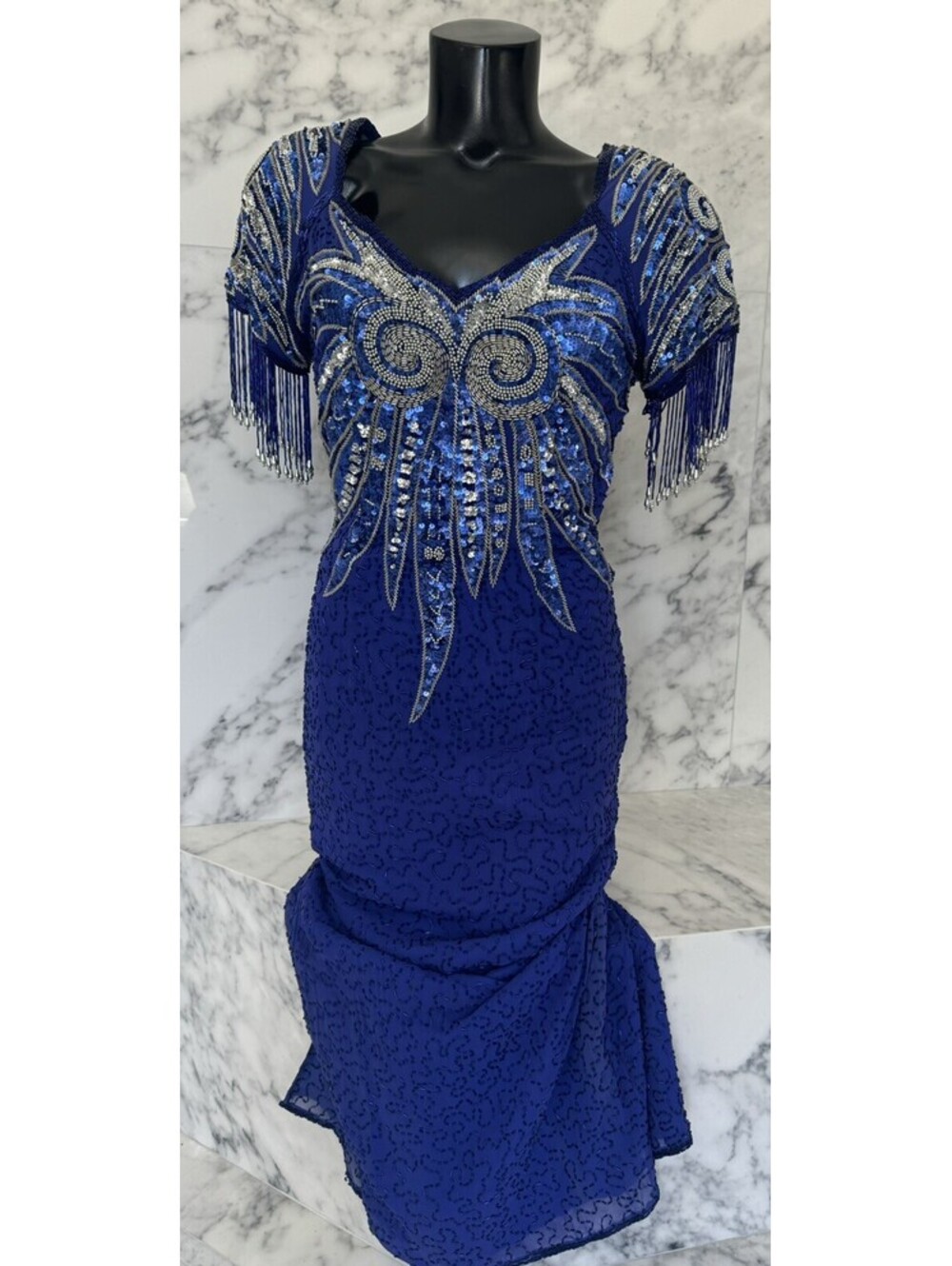 Vintage Buluchi Women’s Dress Blue Sequins Embroidered Evening Gown
